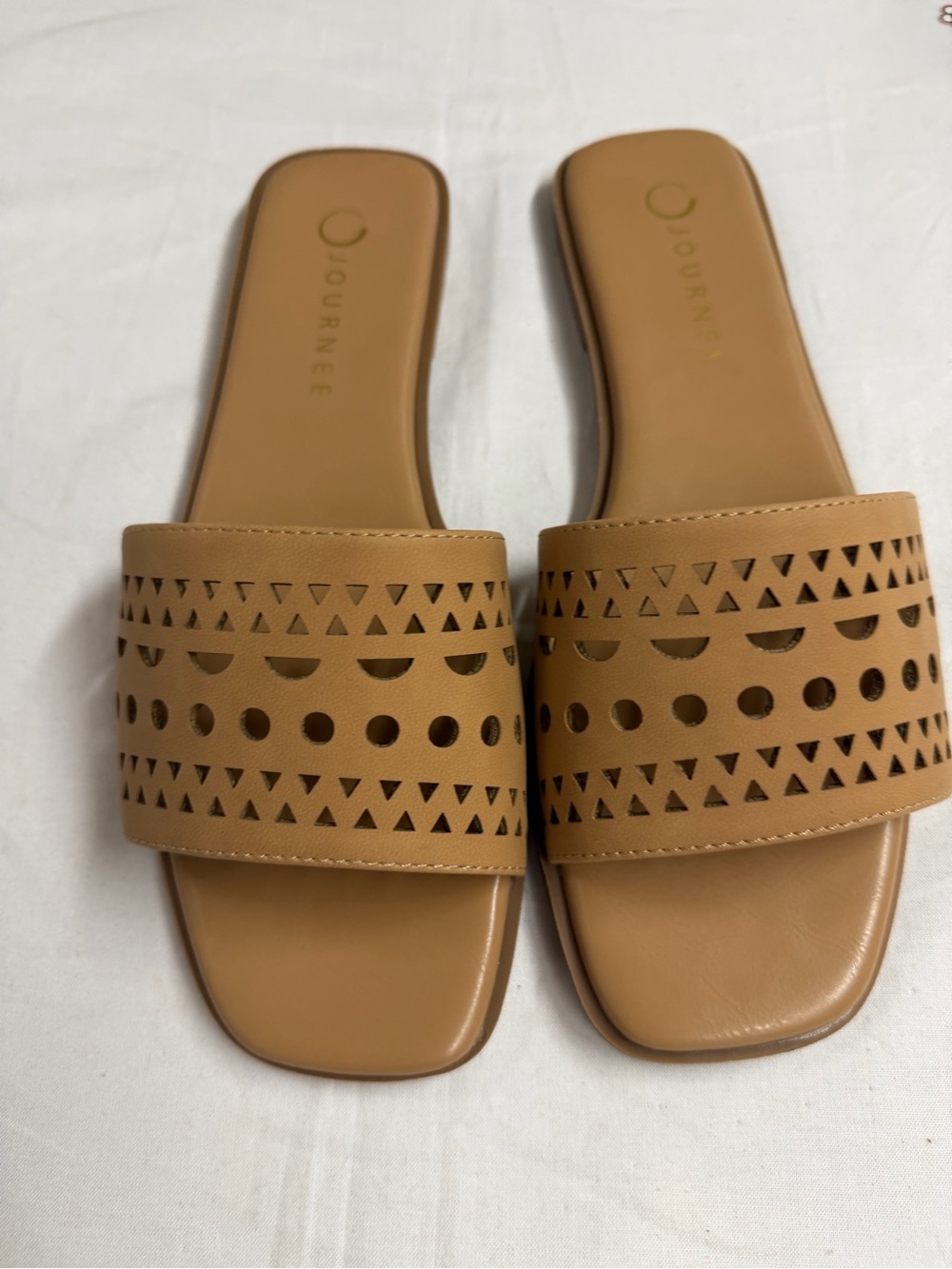 Wide Strap Slide Sandals in Tan